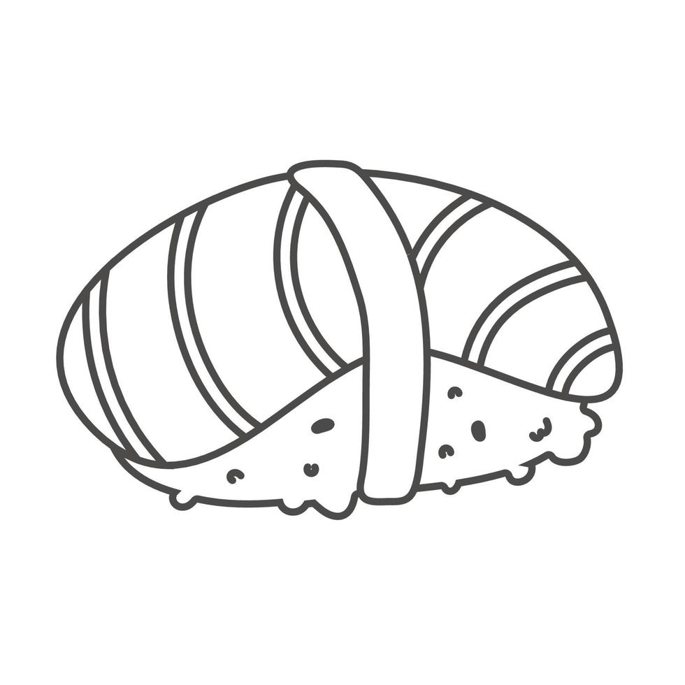 doodle sushi roll with sesame, japanese food. Sushi roll cartoon style icon. Sushi isolated on white background. Vector cartoon sushi.  Hand draw style sushi rolls.sian food