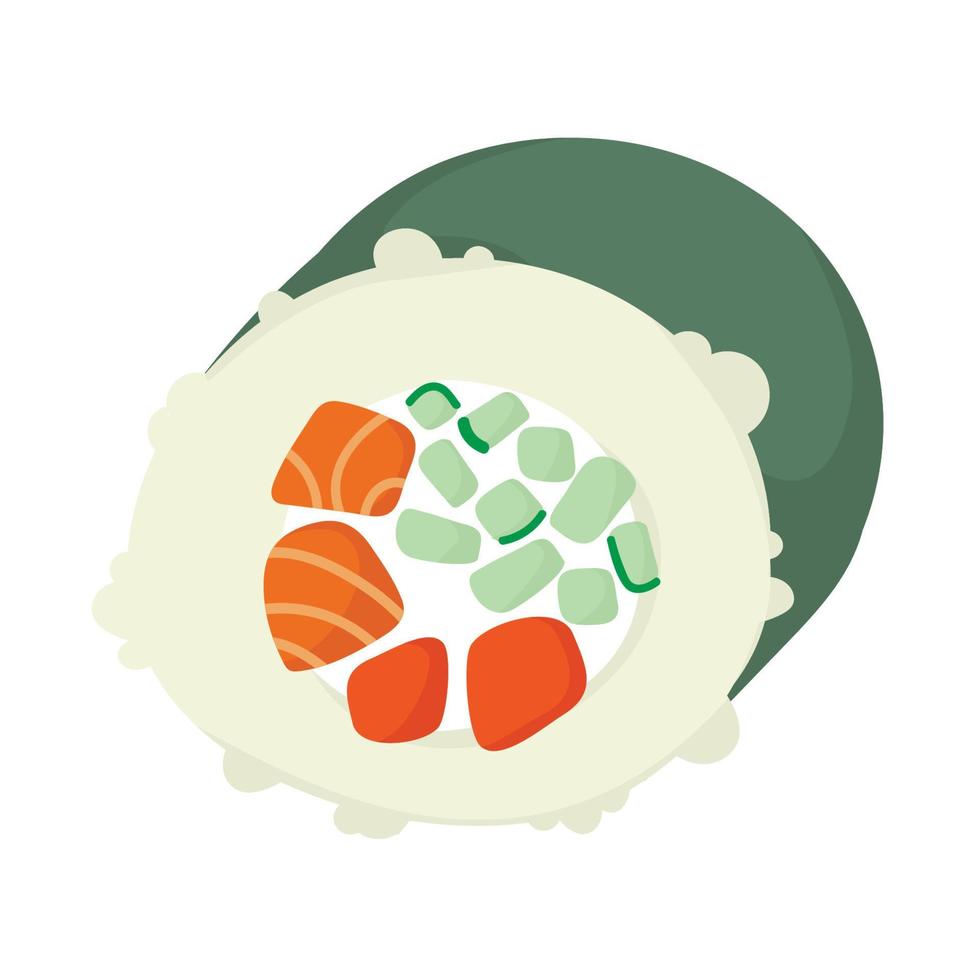 sushi roll with sesame, japanese food. Sushi roll cartoon style icon. Sushi isolated on white background. Vector cartoon sushi.  Hand draw style sushi rolls.sian food