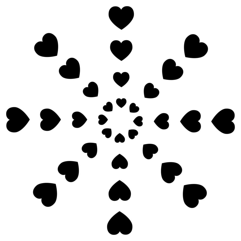 patrón de corazones negros en espiral sobre fondo blanco vector