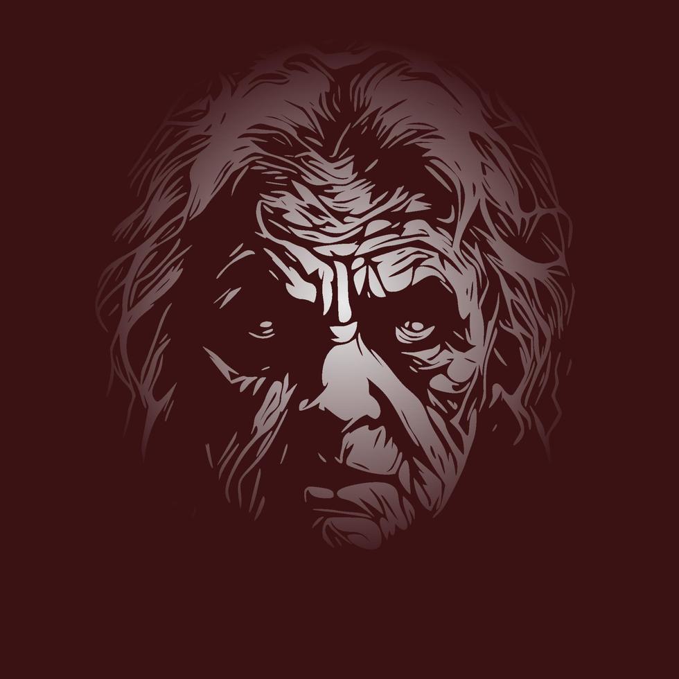 Scary old women face sketch, horror style vector