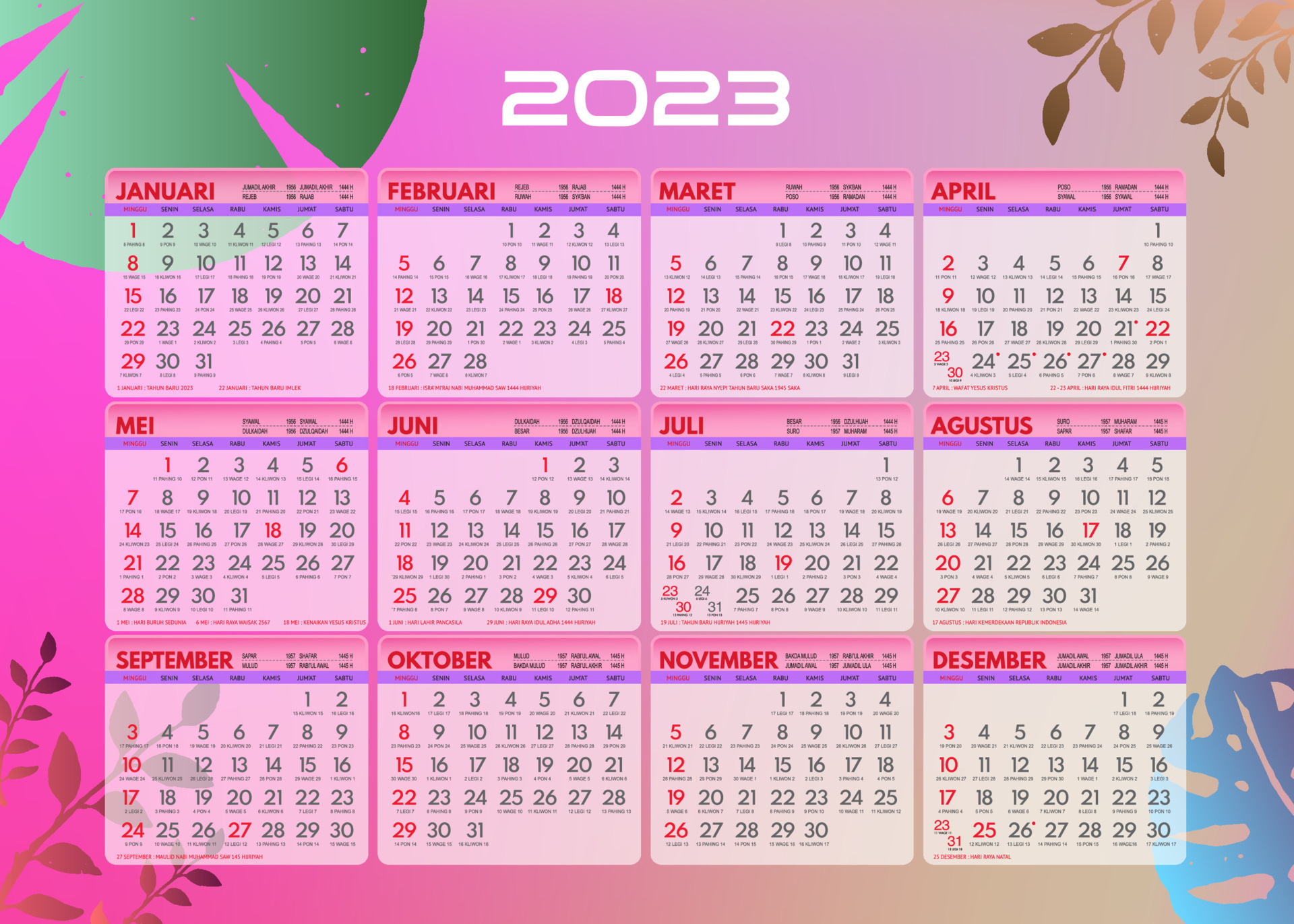 Design Calendar for 2023, Complete Indonesian National Holidays and