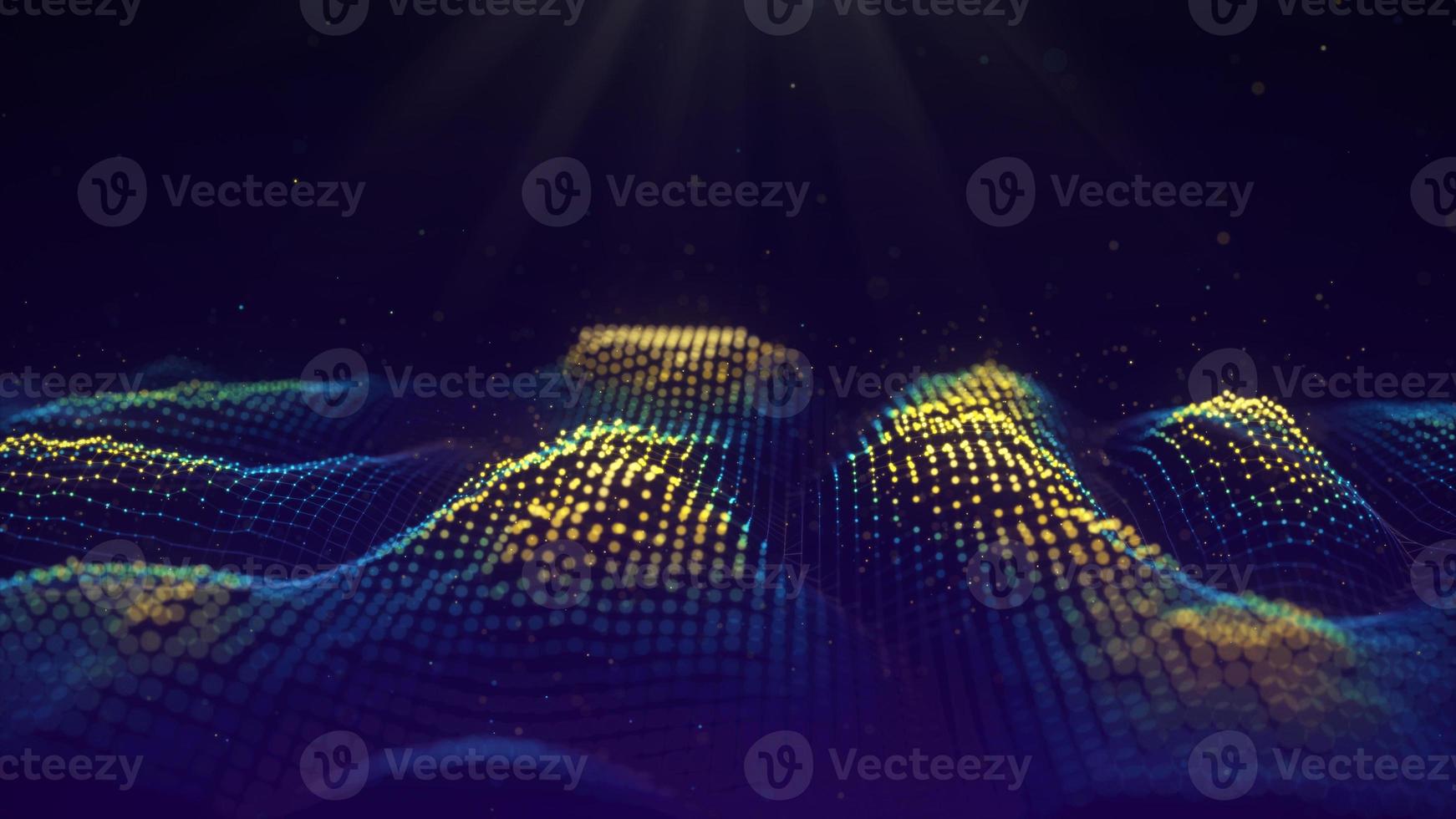 Futuristic glowing wave. The concept of big data. Network connection. Cybernetics. Abstract dark background of dots connected by lines. Digital landscape. 3d rendering. photo