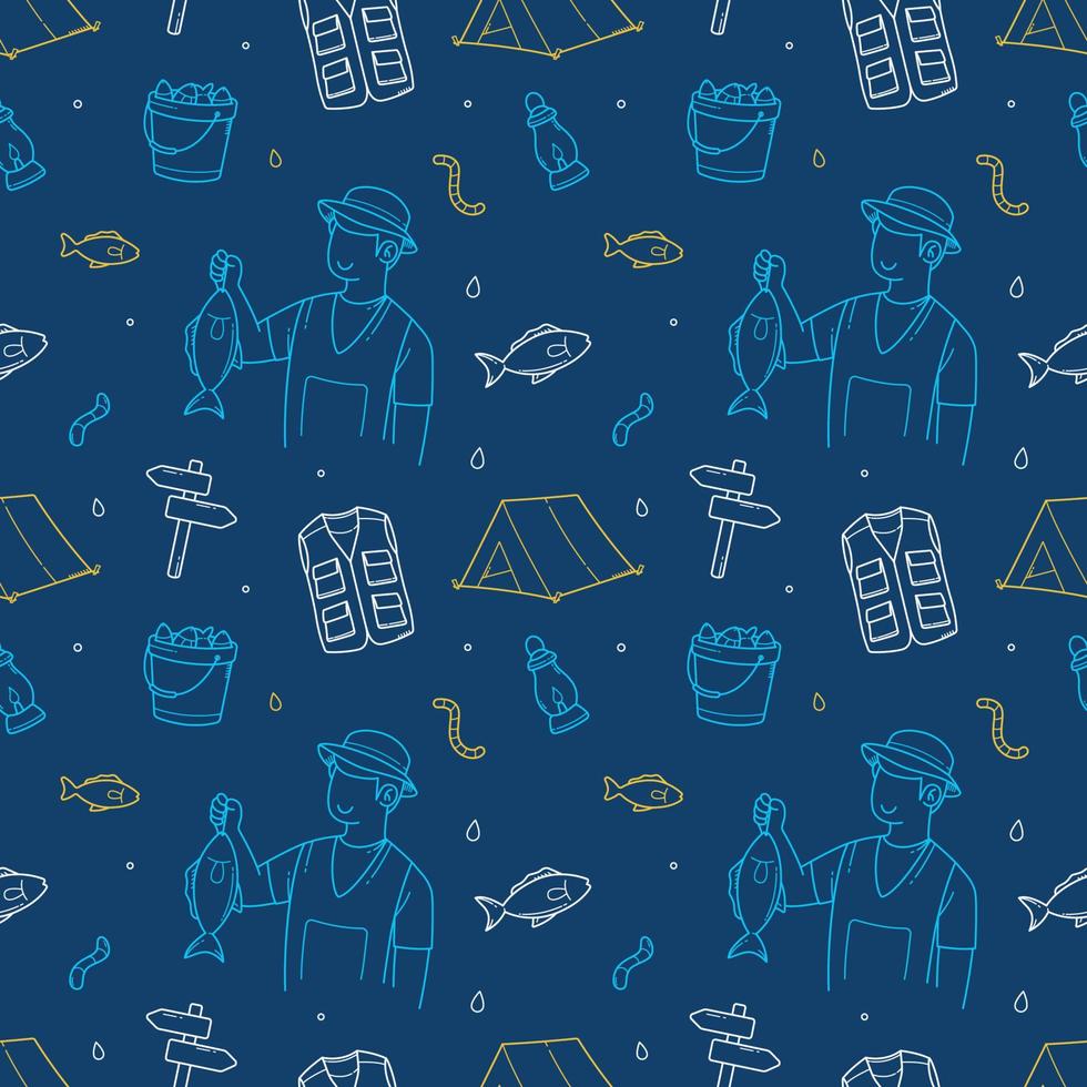 Fishing doodle hand drawn seamless pattern vector