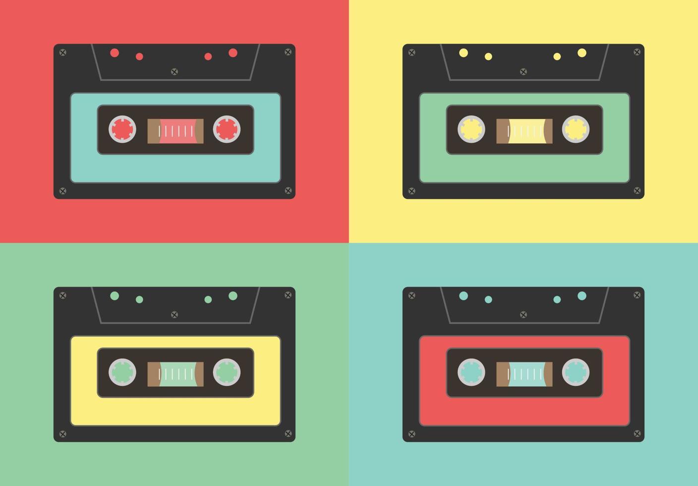 four retro audio cassette combo vector