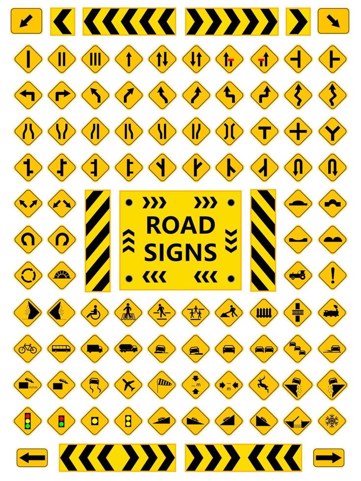 Traffic and road signs. Vector illustration.