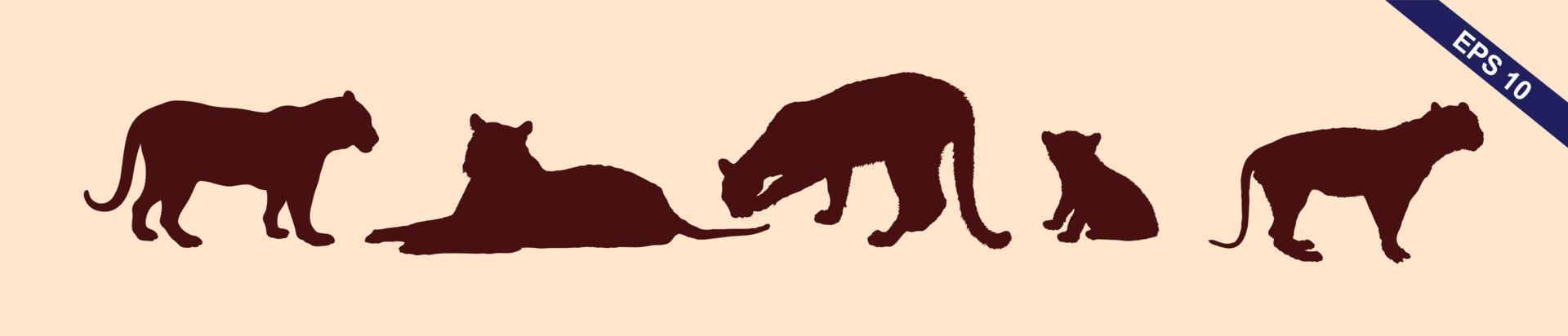 Lions set vector in brown color