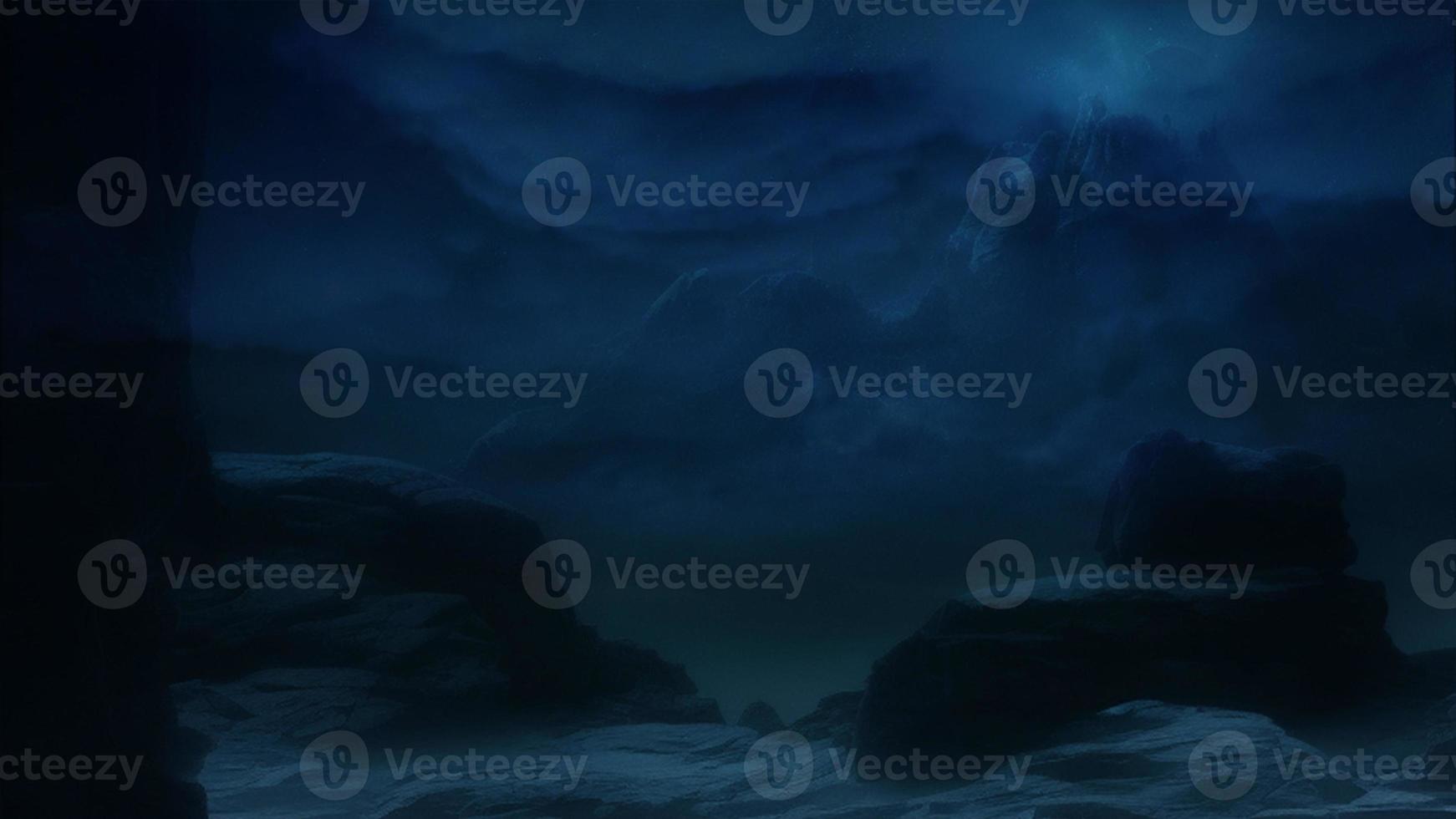Magnificent hilly and foggy landscape at night photo
