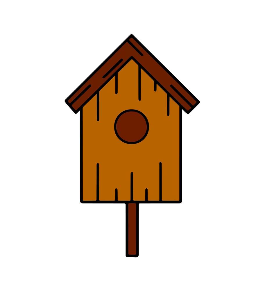 Wooden birdhouse. House for bird. Homemade nest for animal. Outline cartoon illustration vector