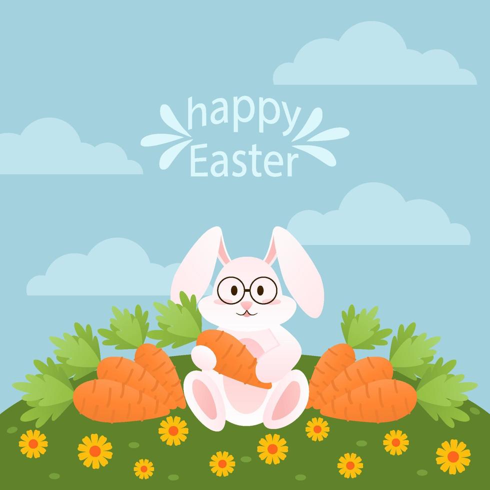 Cute vector image of an Easter bunny square card template. Can be used in social media, invitation, postcard, online advertising and banner design.