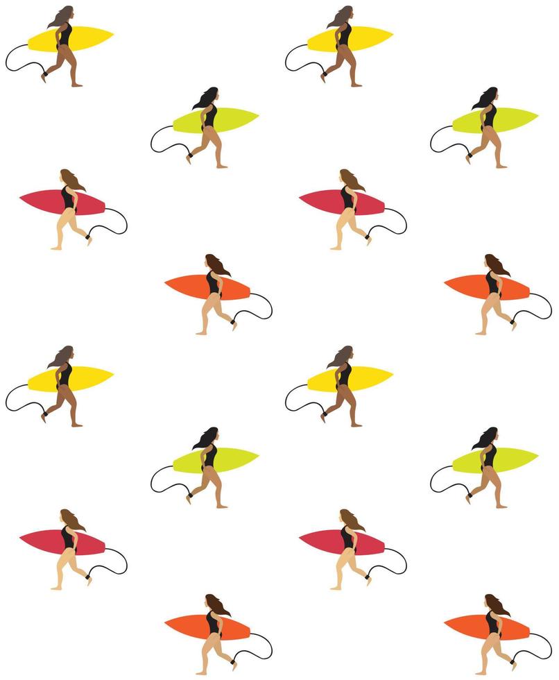 Vector seamless pattern of woman running with surf