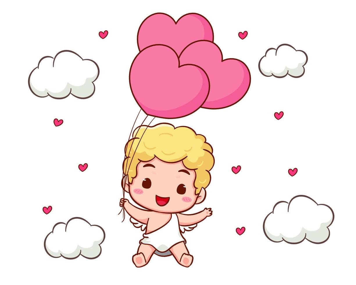 Cute Adorable Cupid cartoon character. Amur babies, little angels or god eros. Valentines day concept design. Adorable angel in love. Kawaii chibi vector character. Isolated white background.