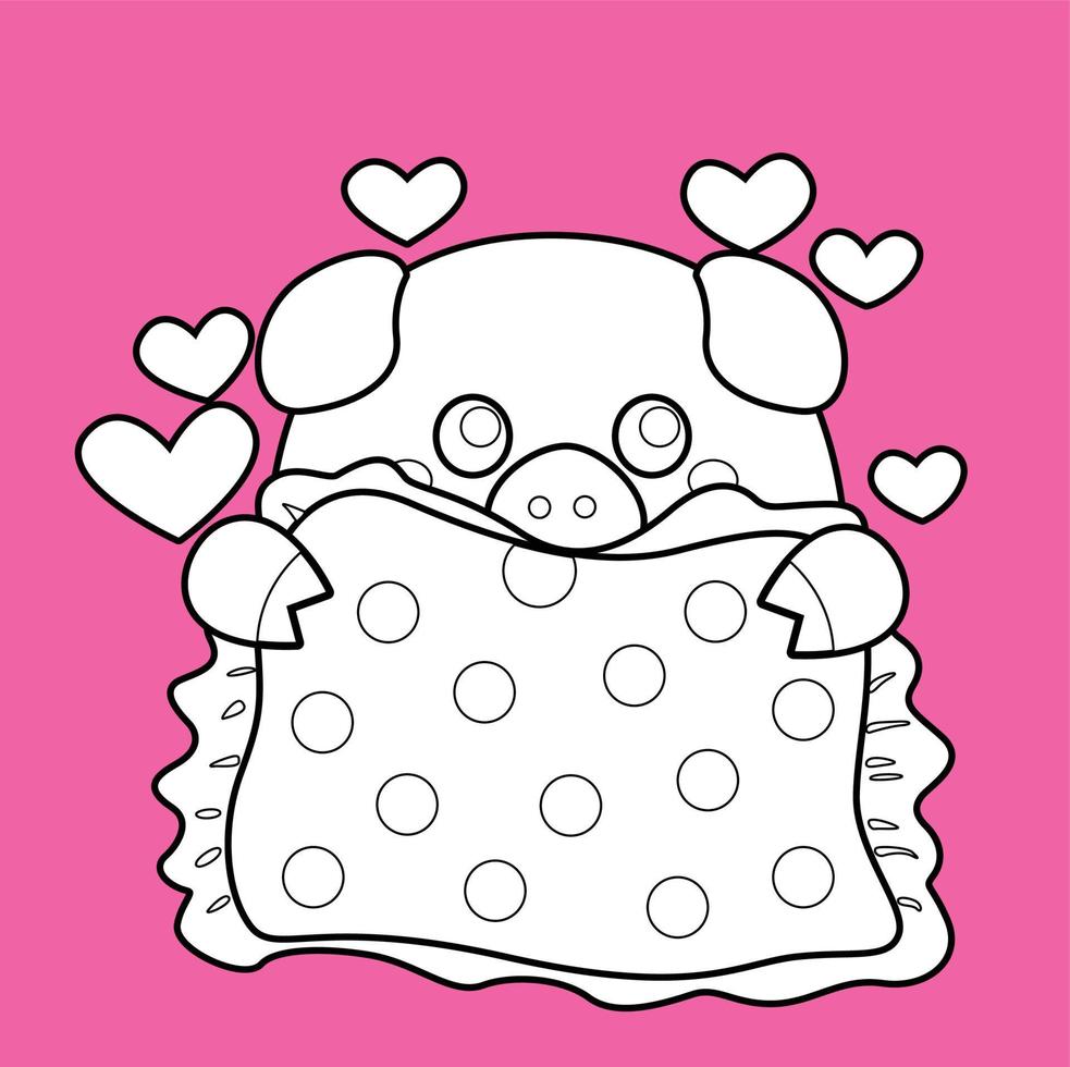 Cute Pig in Love Valentine Day Digital Stamp vector