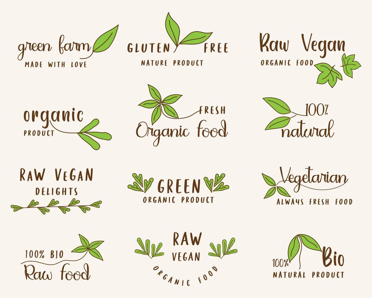 Set of organic food, natural product and healthy life logo, stickers and badges. vector