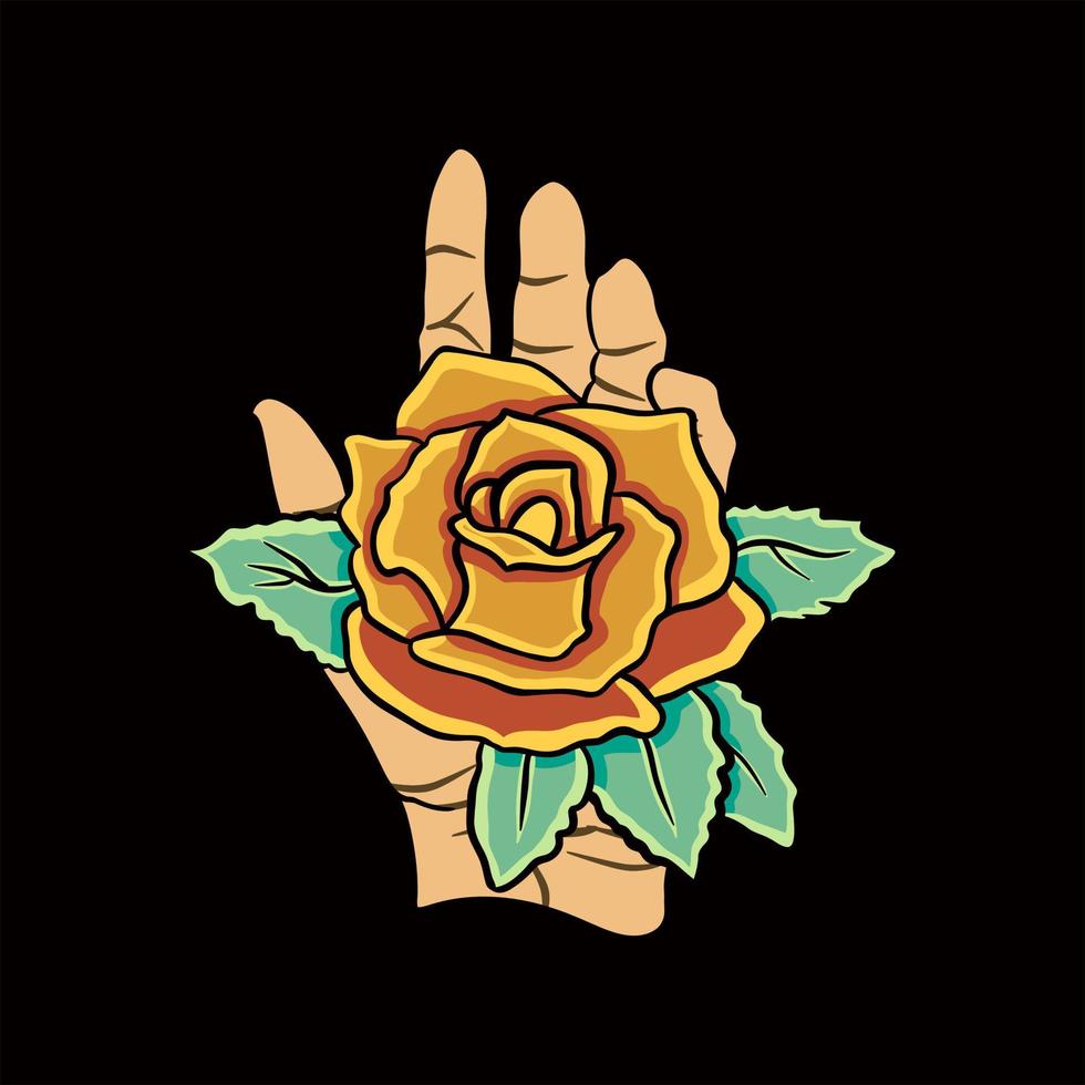 VECTOR ILLUSTRATION OF A HAND HOLDING A ROSE FLOWER
