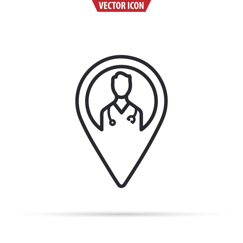 Doctor Medical Service Location line Icon. Healthcare concept. Doctor pin. Isolated vector illustration