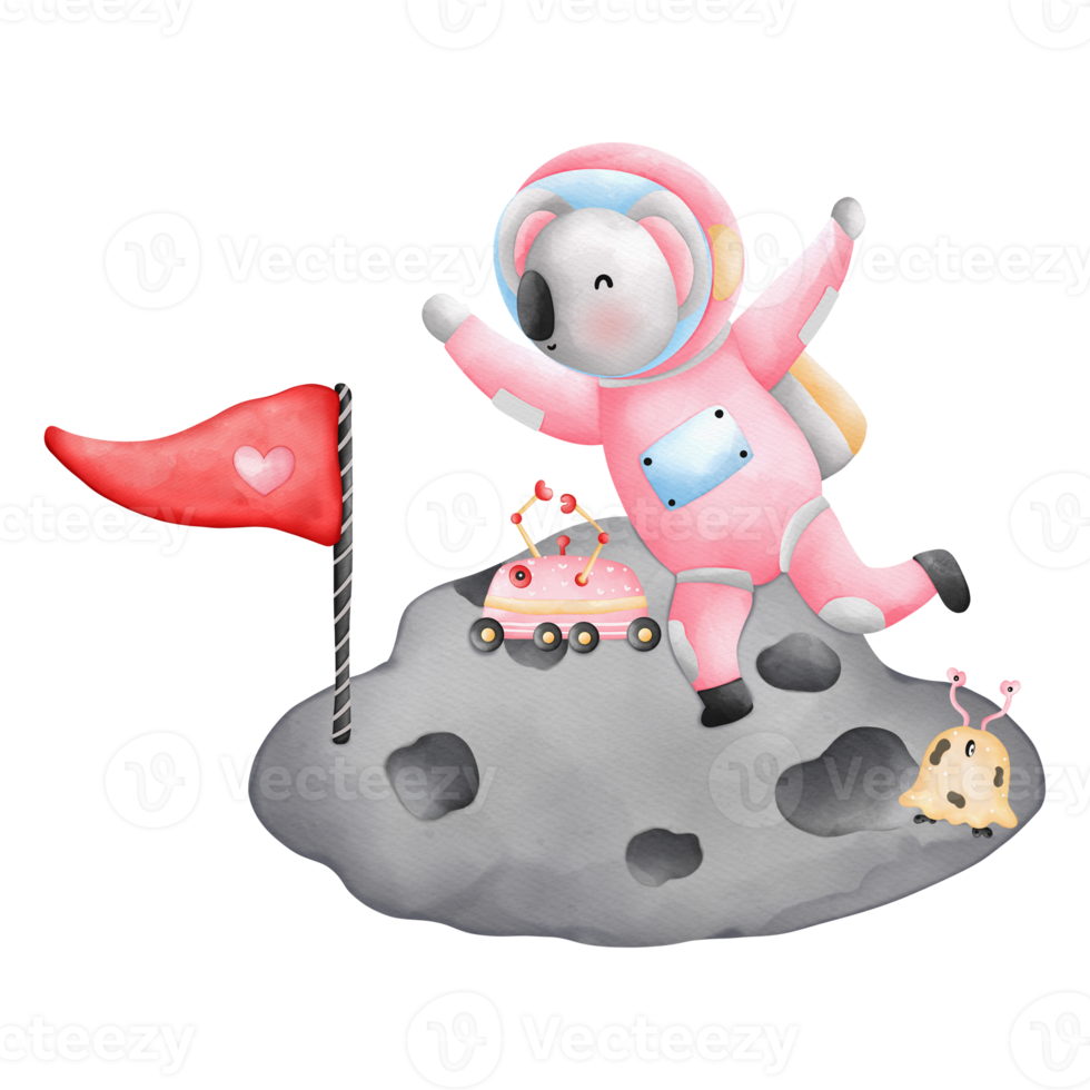 watercolor cute animals in an astronaut suit in space, children illustration png