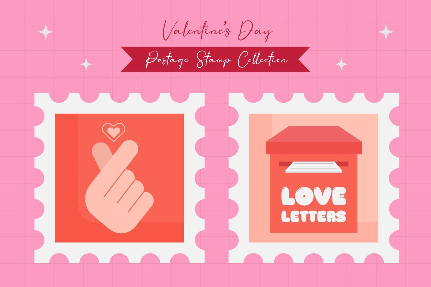 Valentines day postage stamp element collection in flat design vector