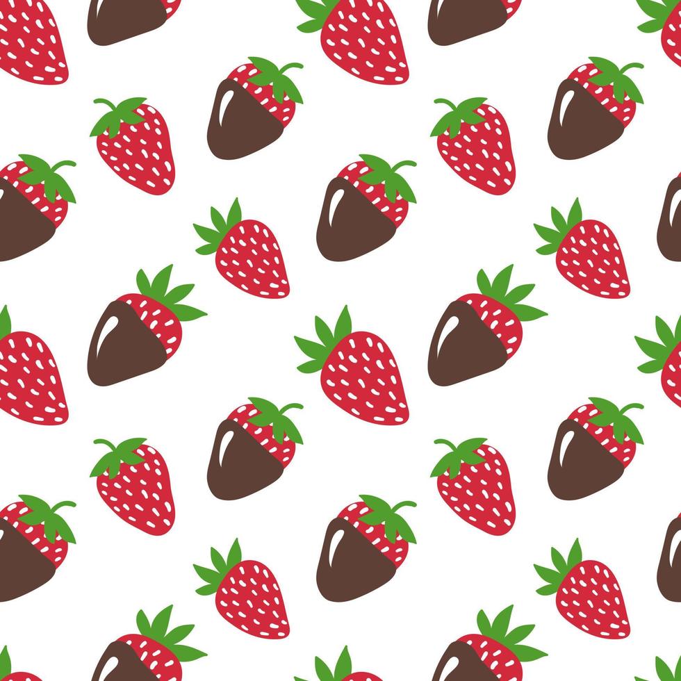 Strawberry seamless pattern. Vector strawberries in cartoon style. Bright colourful pattern with juicy berries. Design for textile, fabric, menu, room decor, greeting cards, wrapping paper.