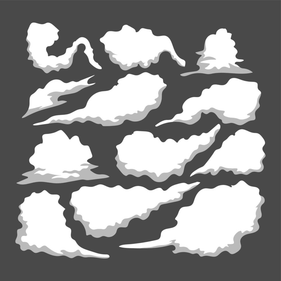 set of white smoke cloud ,boom blast explosion collection vector