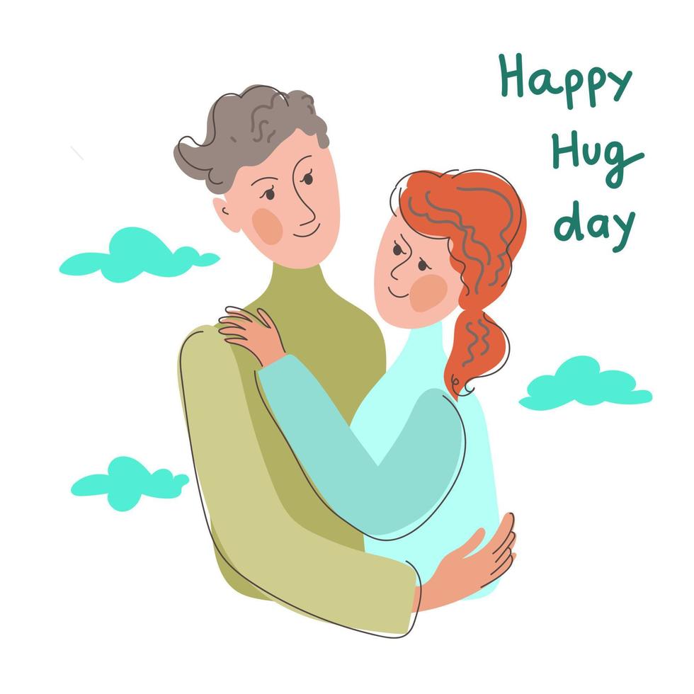 el chico y la chica se están abrazando. ilustración de doodle de vector colorido para el día de san valentín