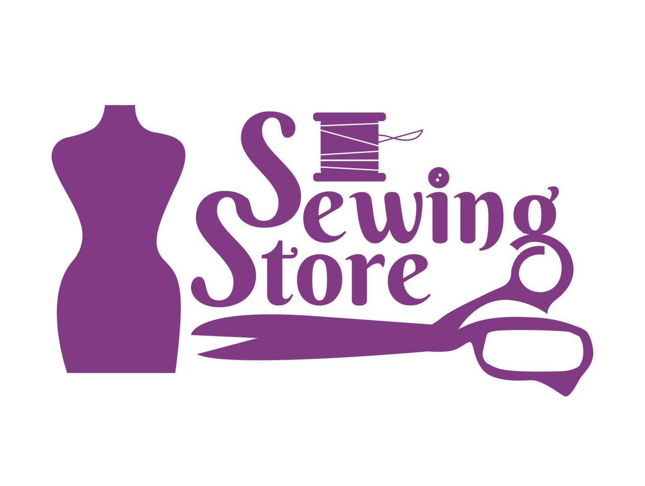 Template for logos, labels, emblems with thread and needles. Sewing store. Vector illustration.