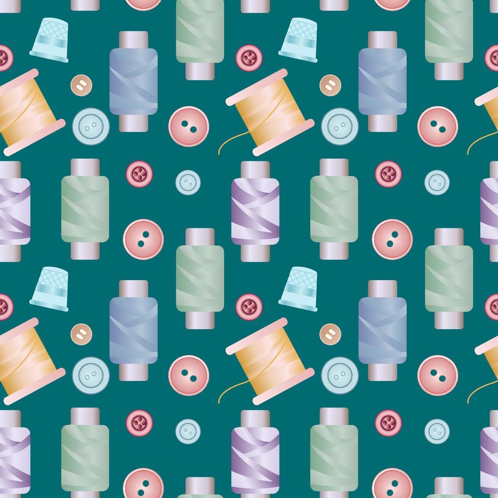 Seamless background multicolored buttons, needle and thread. Best for wrapping paper, textiles, wallpapers. vector