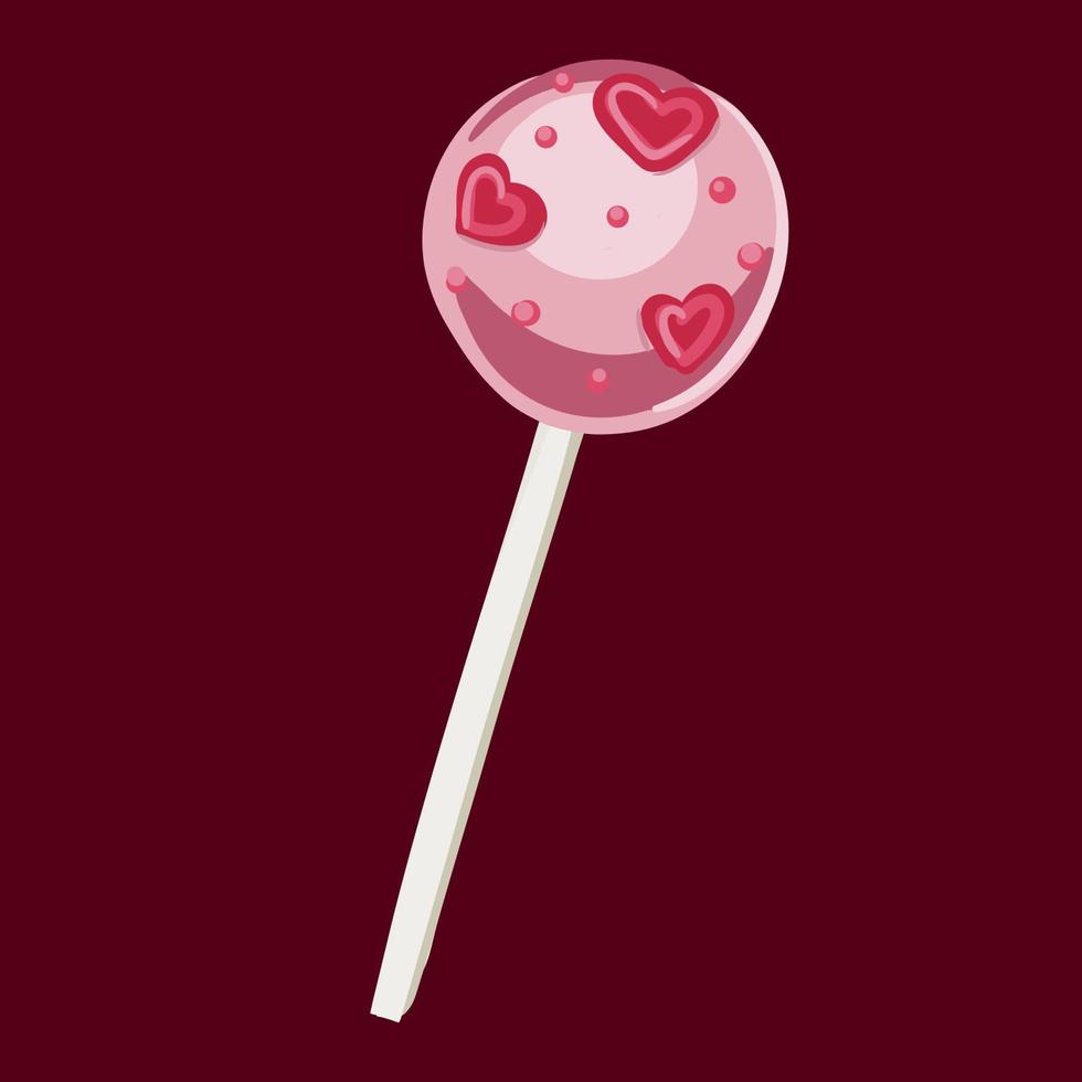 Pink cartoon lollipop Valentine s Day on transparent background. Vector illustration.