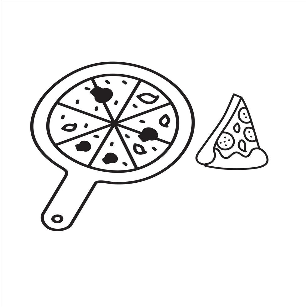 kawai icon food item with coloring page for kids vector