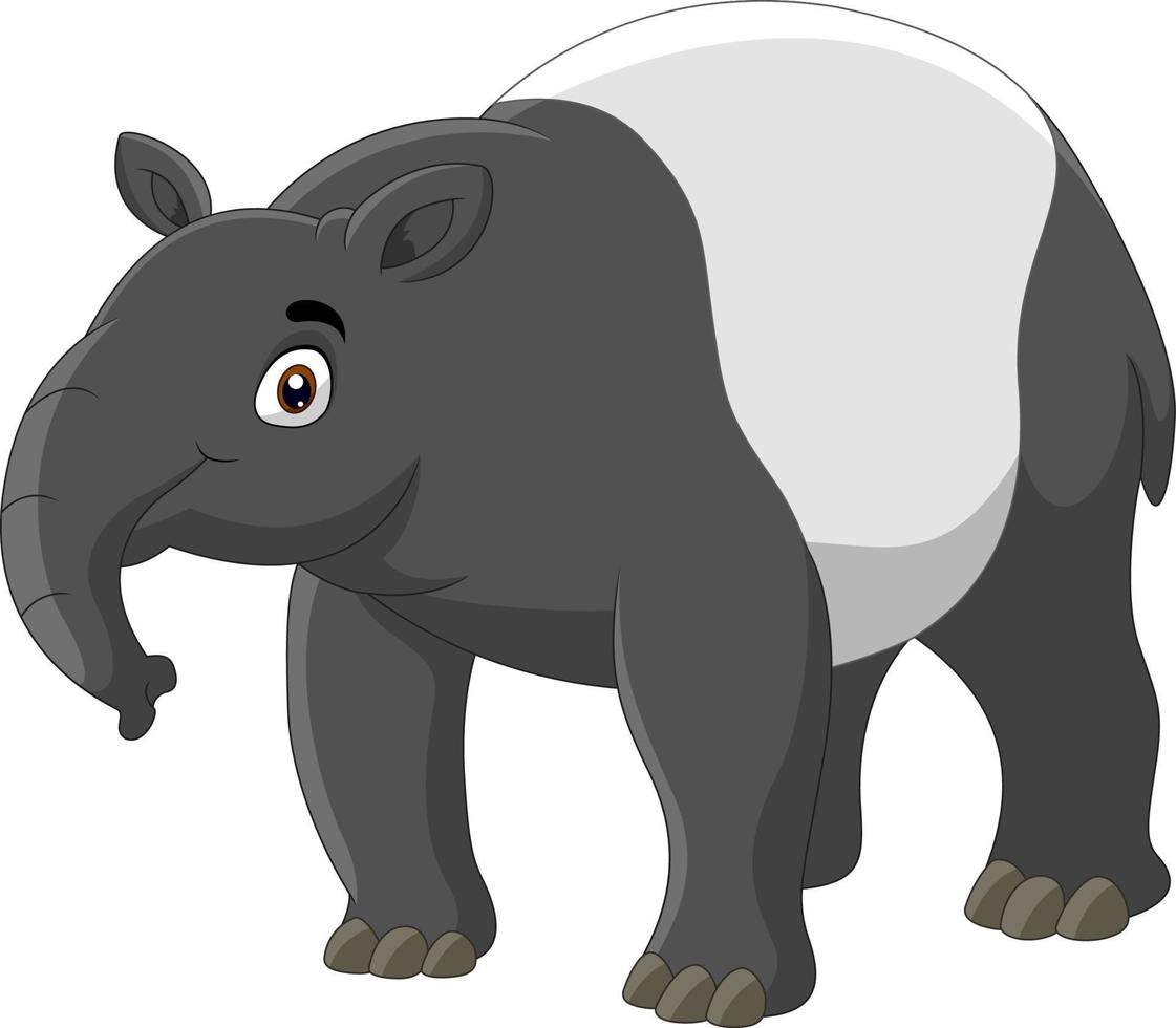 feliz, tapir, caricatura, aislado, blanco, plano de fondo vector