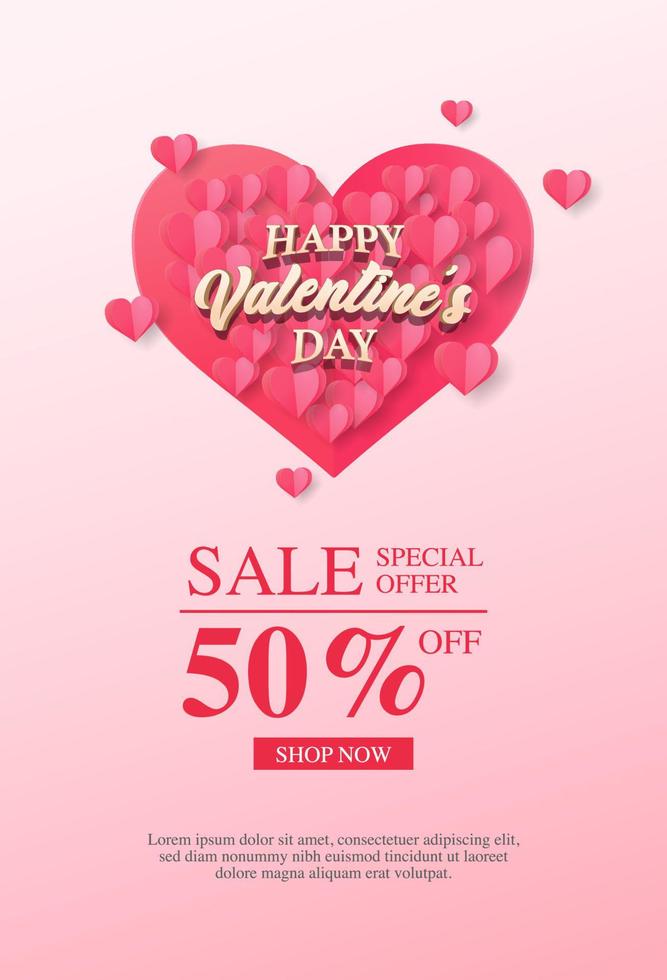 Paper style valentines day sale poster template vector