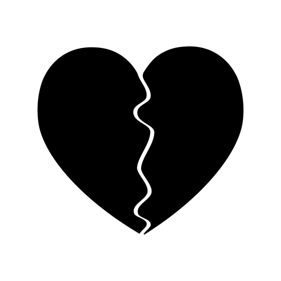 Broken heart silhouette on white background vector