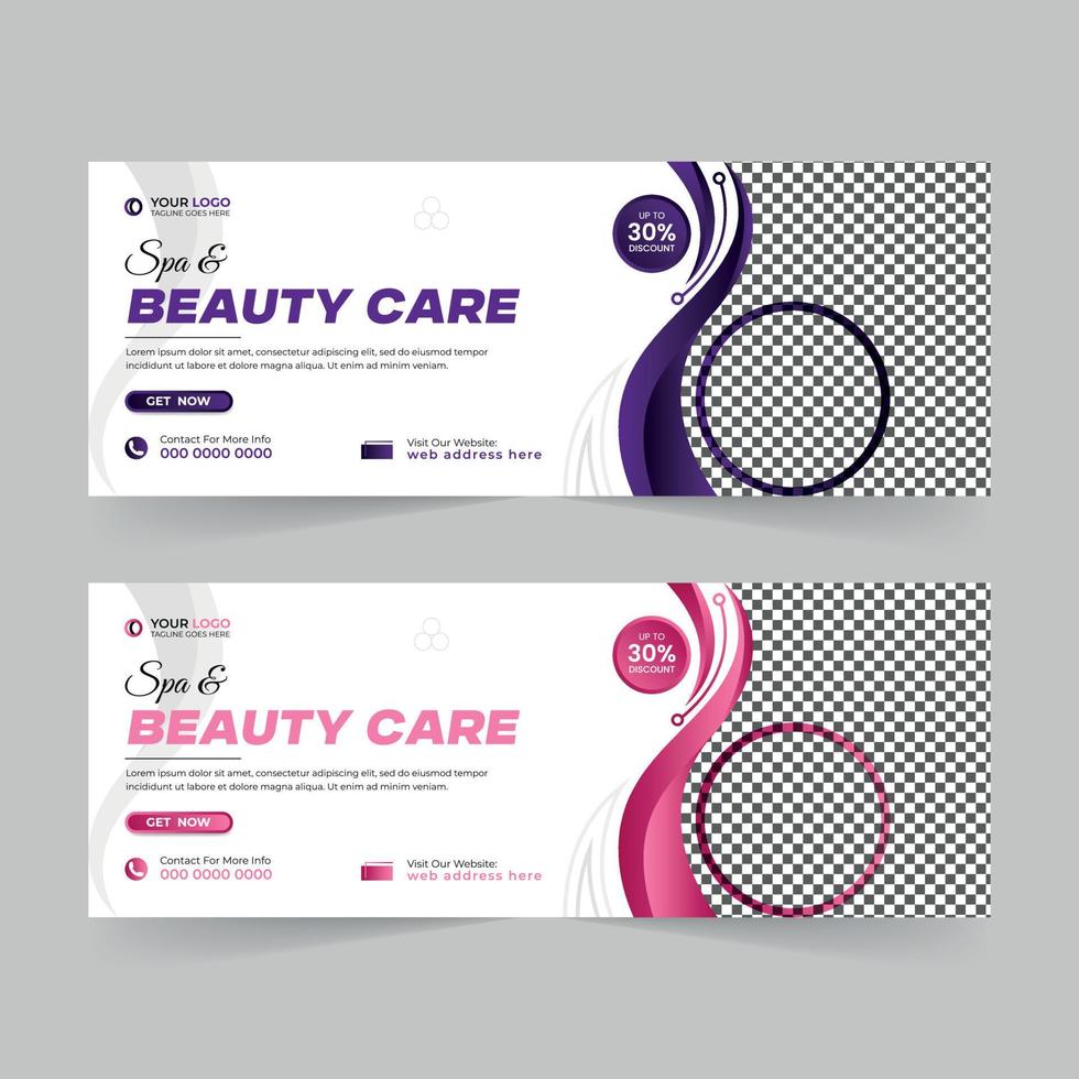 Modern Spa and Beauty Care salon advertising social media Facebook cover photo, Digital Marketing promotion ads and discount web banner vector template design.