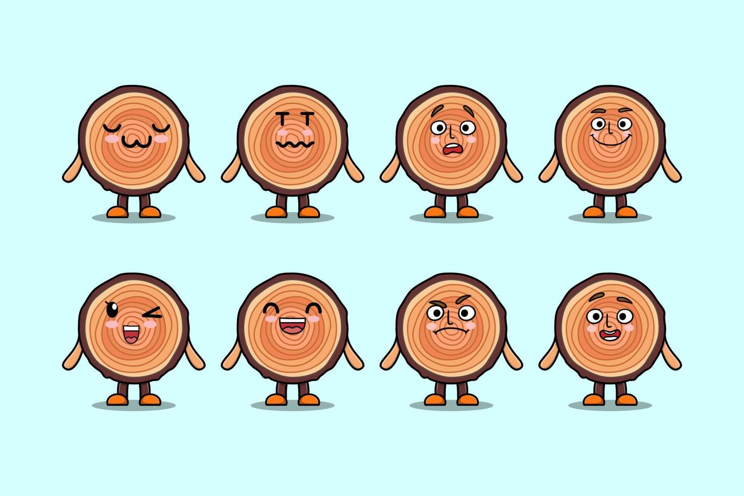 Set kawaii Wood trunk cartoon character expression vector