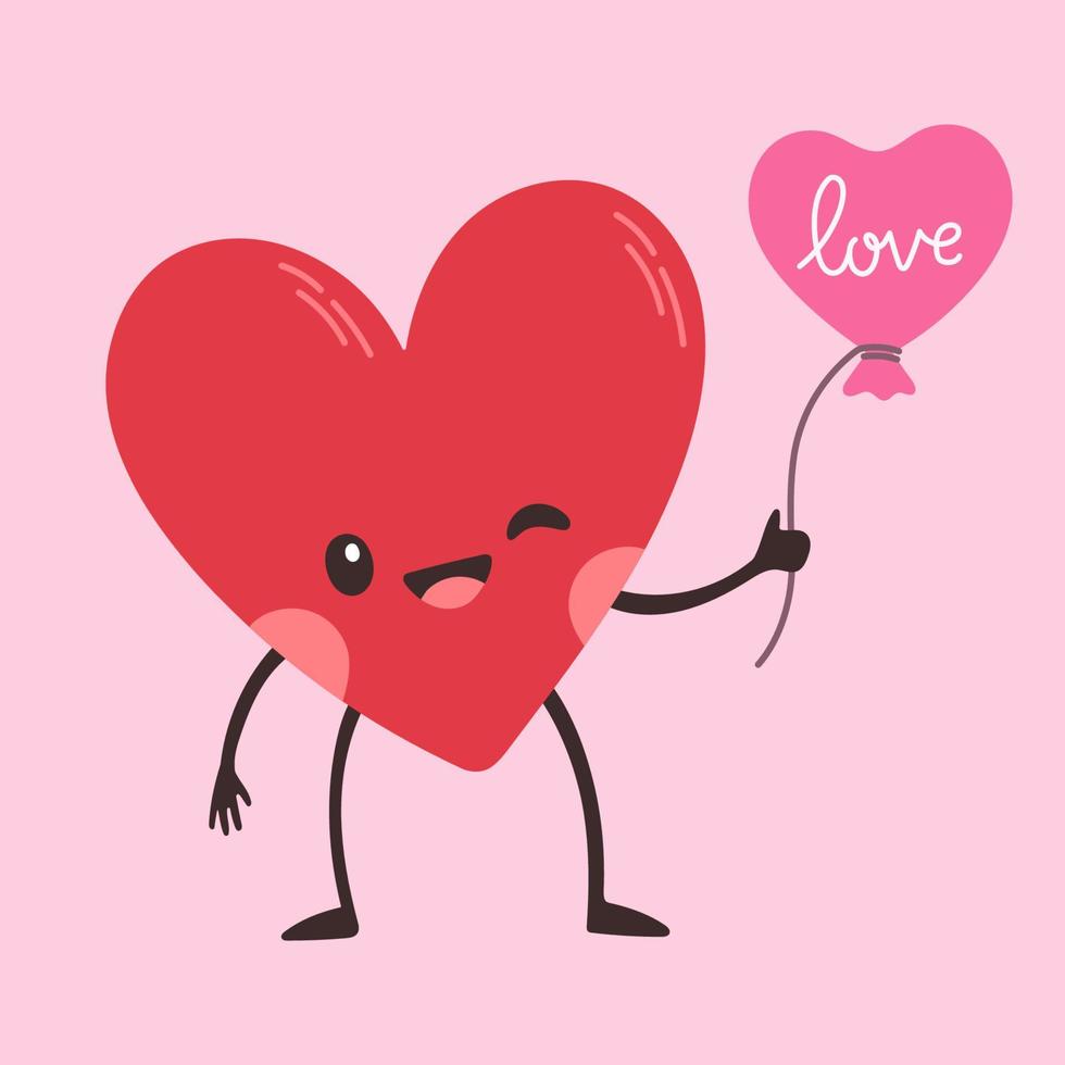 Cartoon heart character. Cute love symbol with face, hands and ...