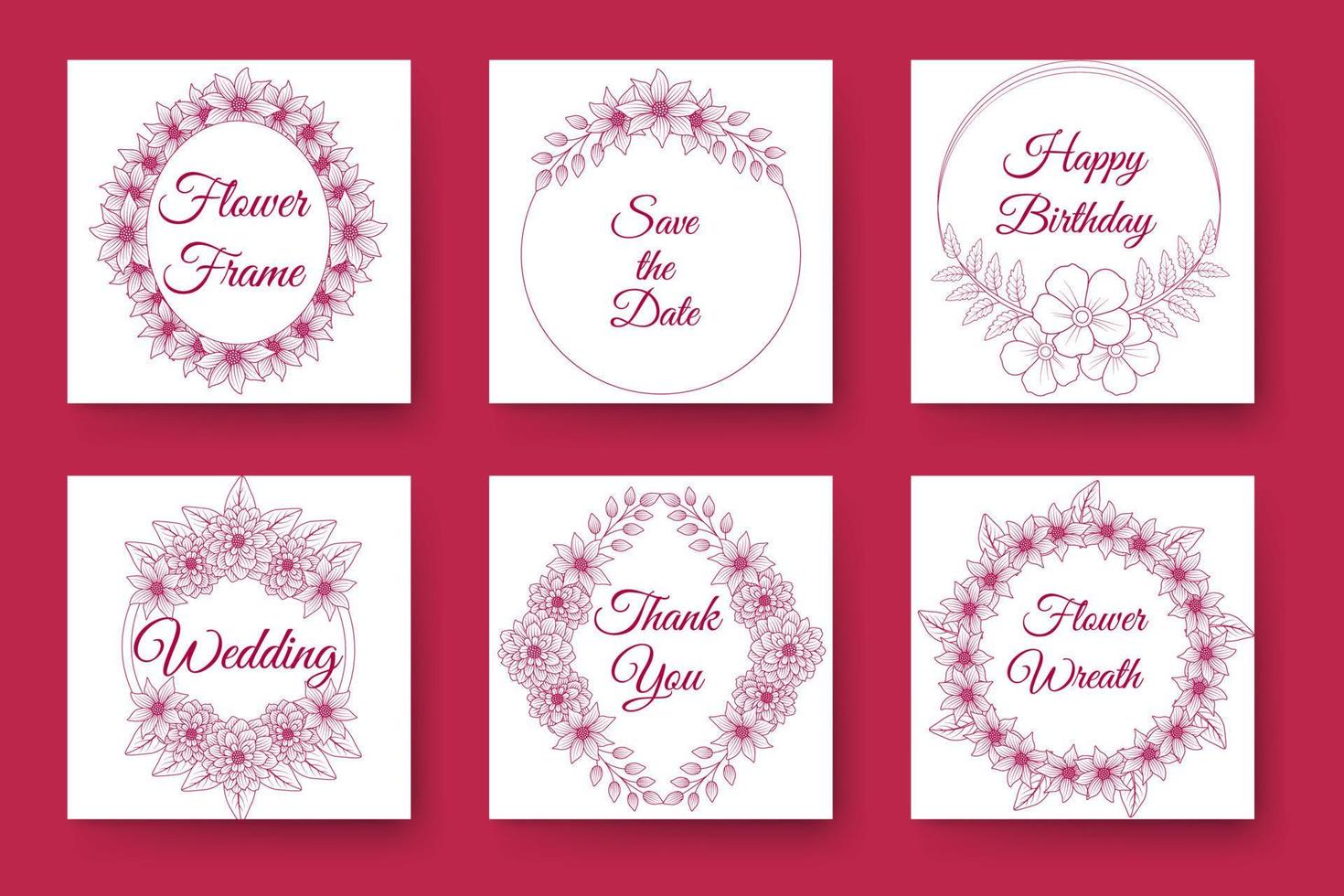 flower wreath design and floral frame design with elegant flowers border of wedding invitation card vector