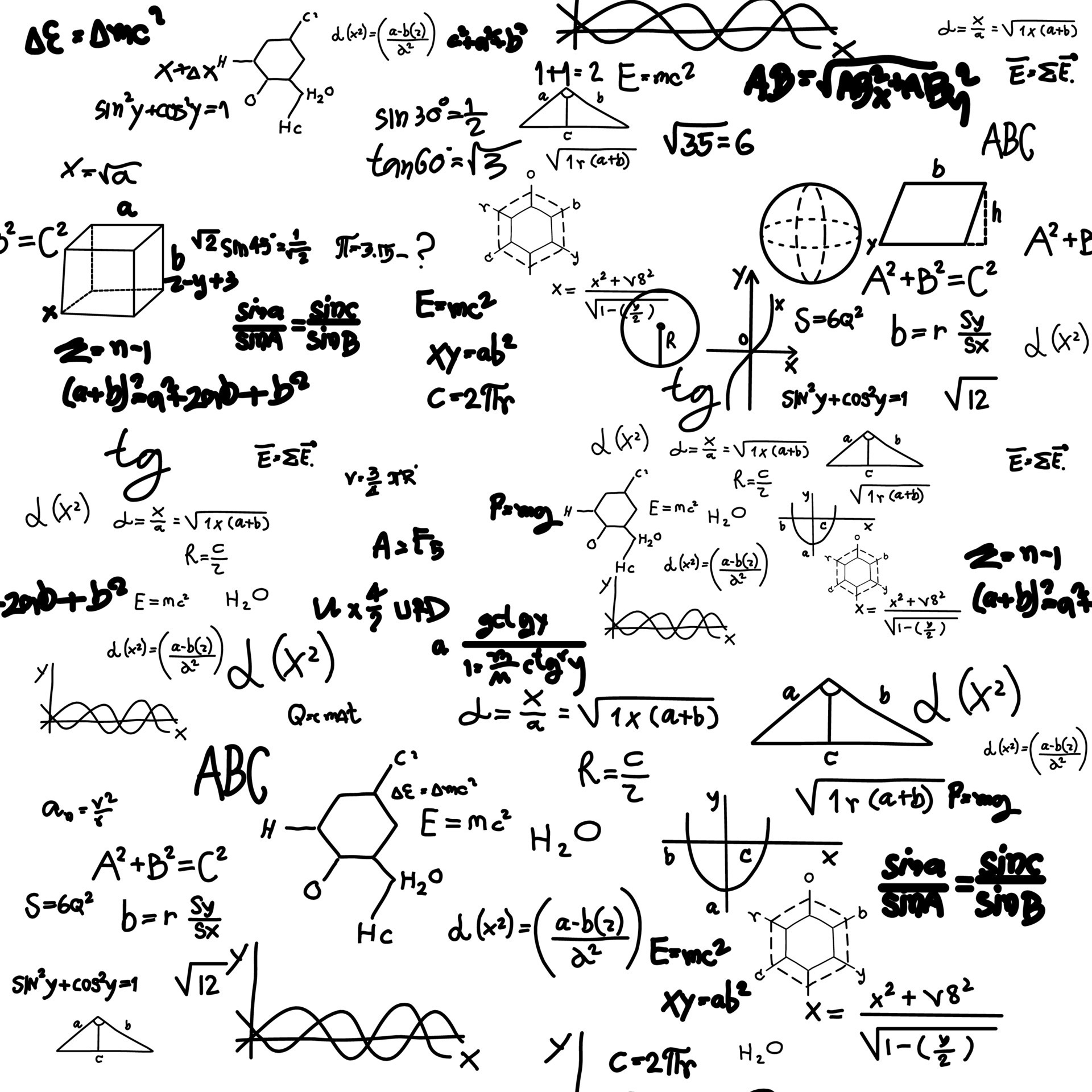 Molecular physical equations and formulas on school board Vector hand