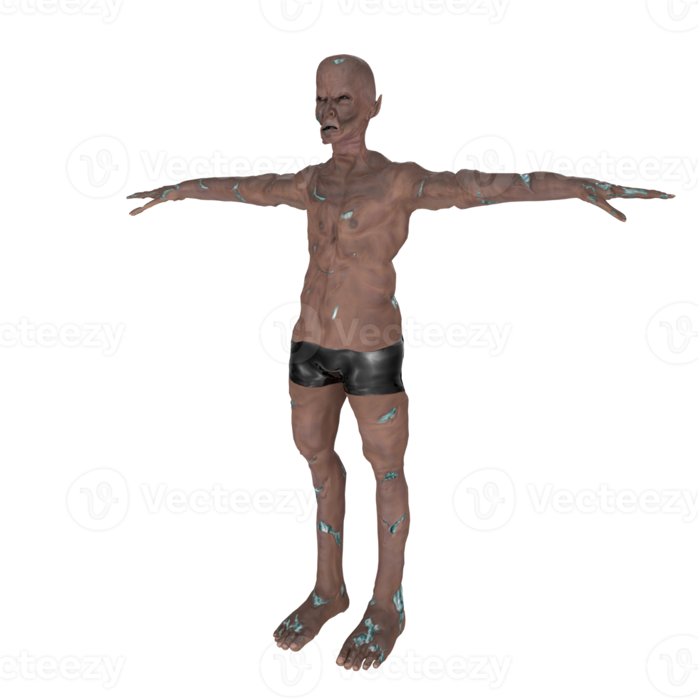 Rendu 3D de l'homme zombie png