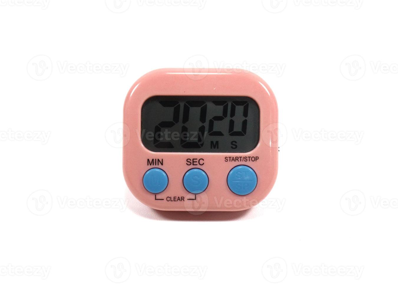 mini digital lcd counter timer kitchen alarm clock, count down clock for cooking, on white background photo