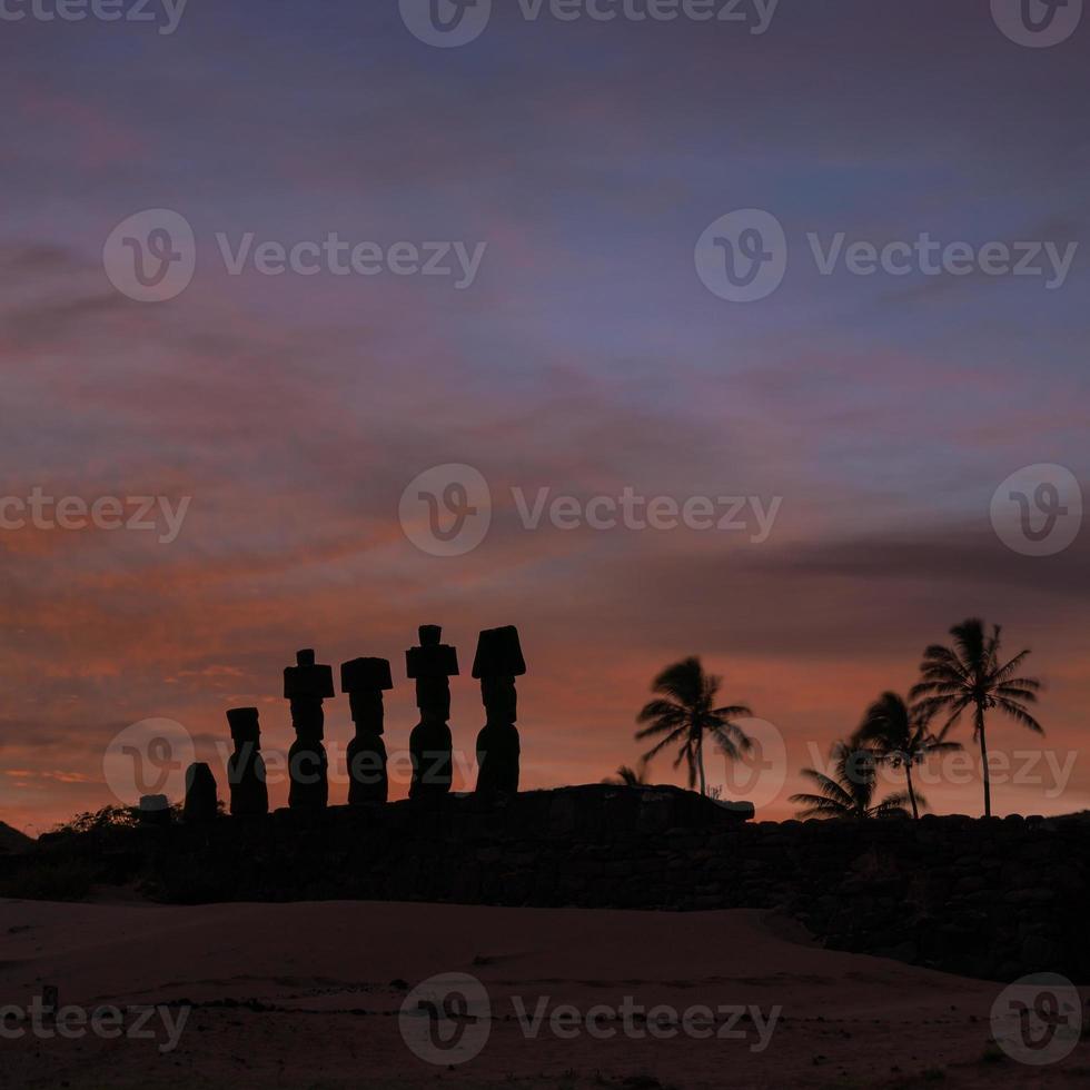 Moais at Anakena beach in Easter Island Chile photo