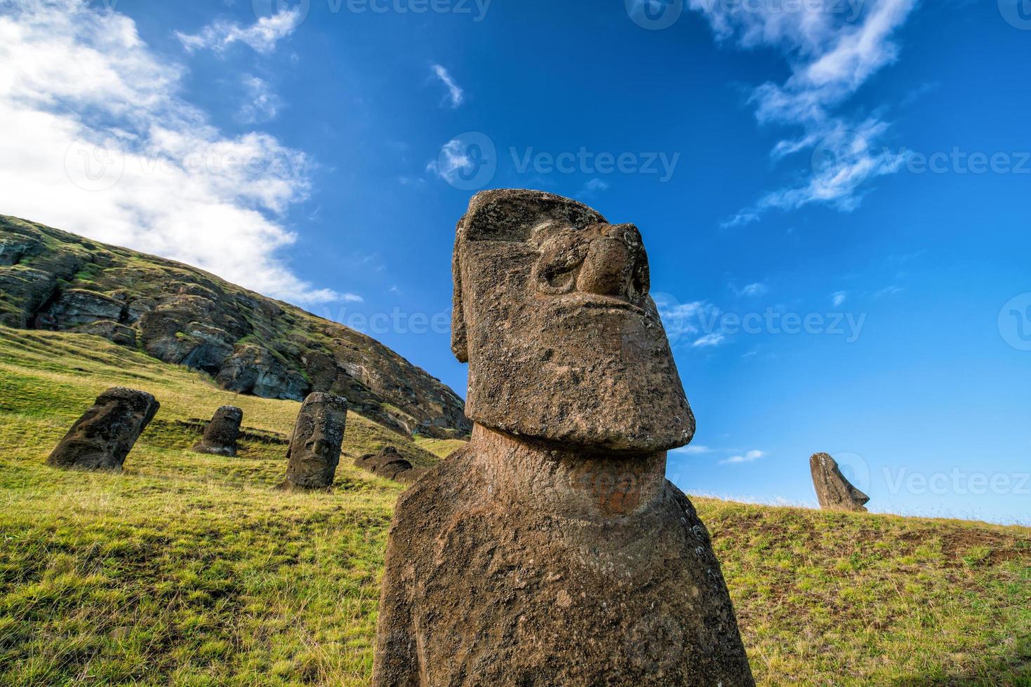 Moai statues in the Rano Raraku Volcano in Easter Island, Chile photo