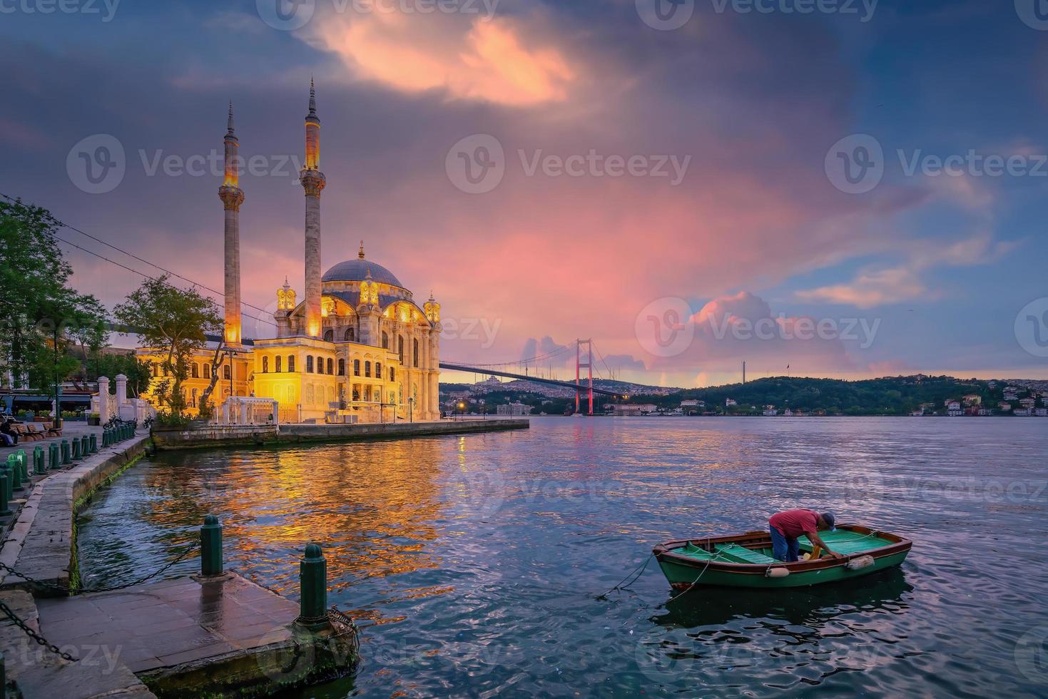 Ortakoy mosque on the shore of Bosphorus in Istanbul in Turkey photo
