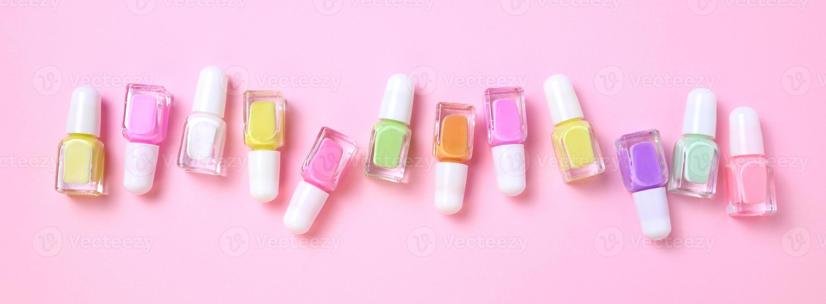 Nail polish variety, enamel bottles photo