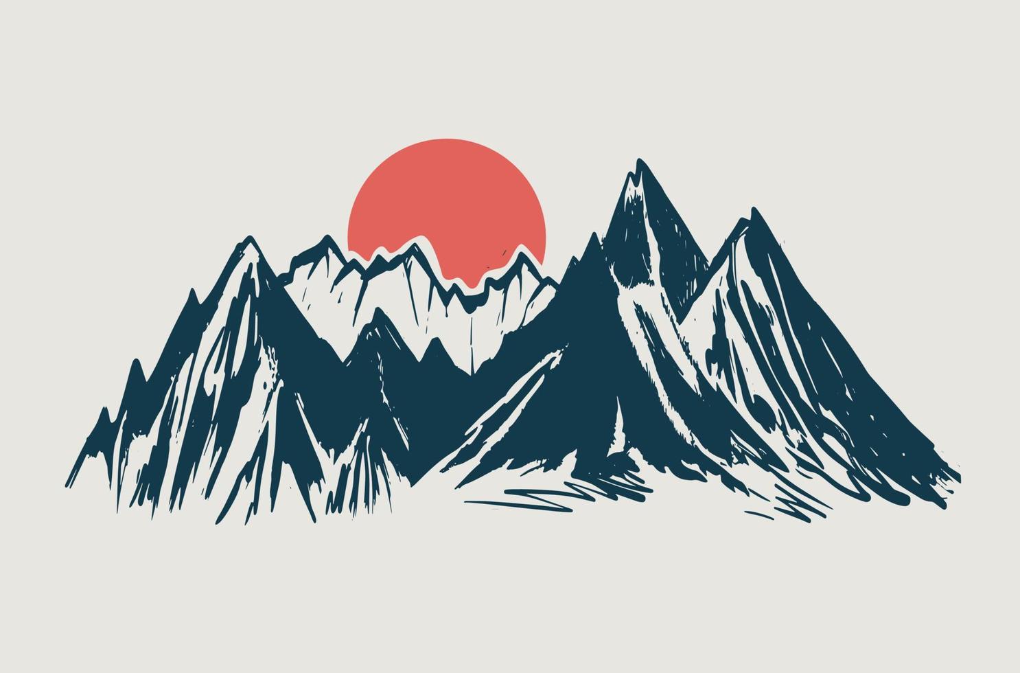 camping, paisaje montañoso, estilo boceto, ilustraciones vectoriales. vector