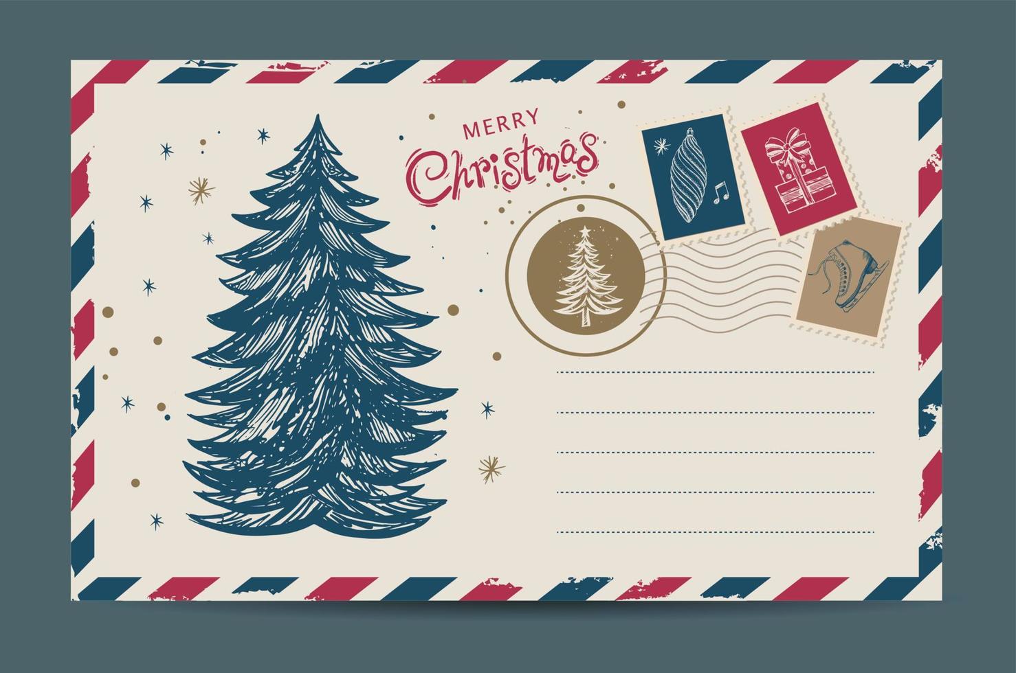 Christmas mail, postcard, hand drawn illustration. vector