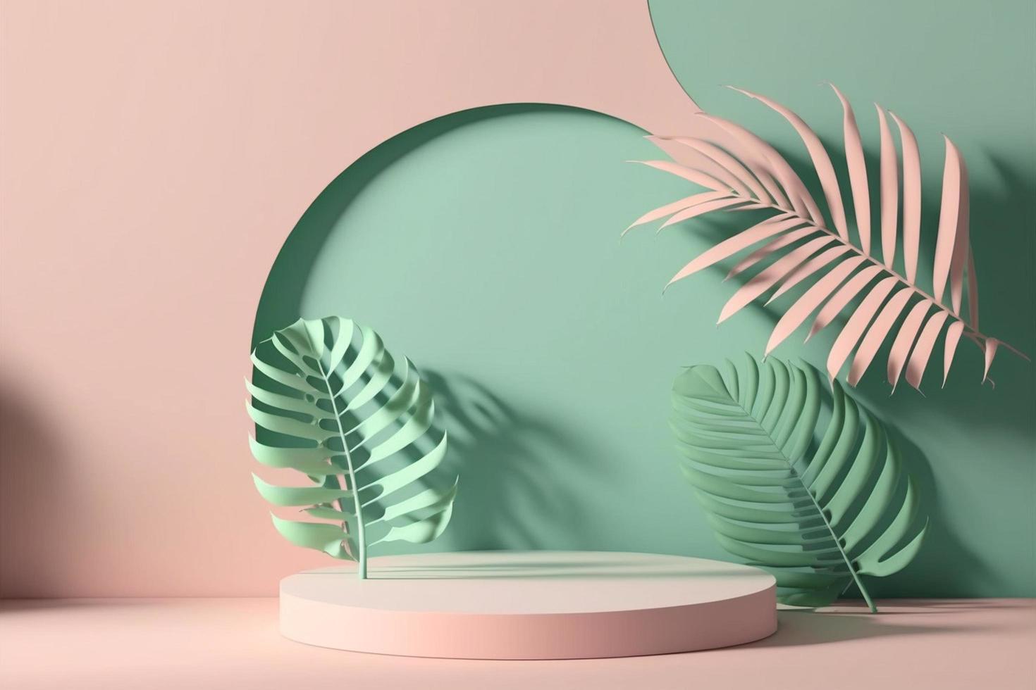 podium circle stage with palm shadows. Minimal mockup background for product presentation. 3d rendering photo