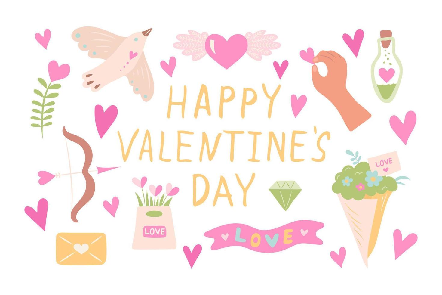 Valentine's Day Illustration Set. Valentines Day Card. Vector illustration