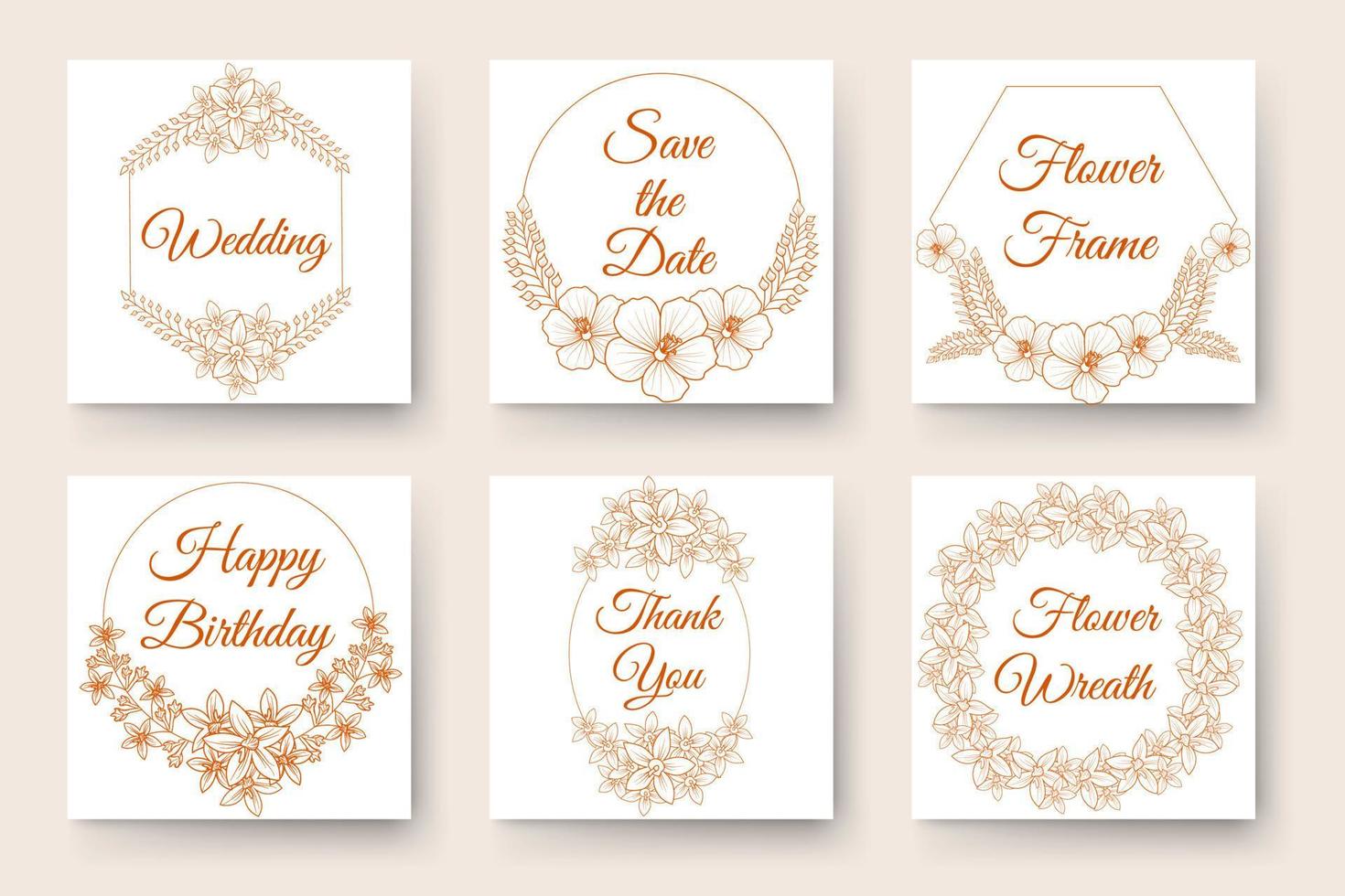 flower border ornament circles and flowers frames invitation elements set of line art floral wreath vector