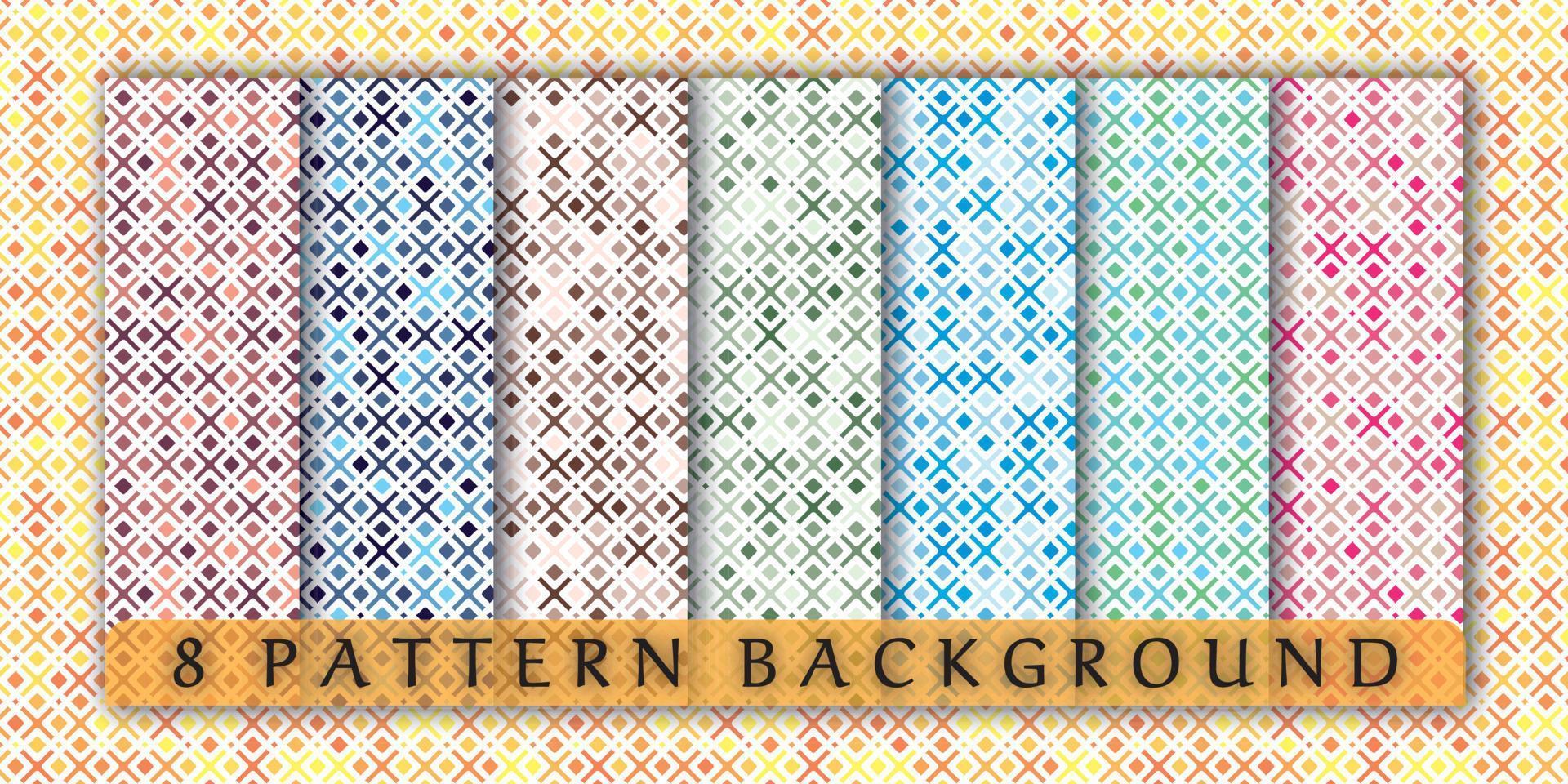 an 8 pattern set with colorful blue, green, gold, pink, and purple vector