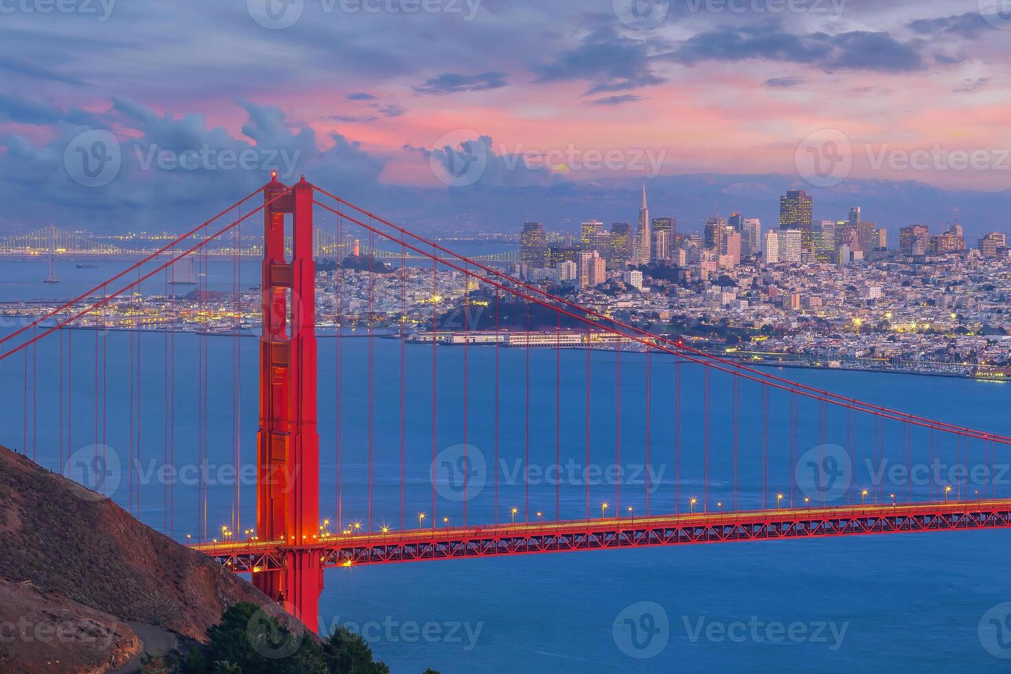 Golden Gate Bridge and downtown San Francisco in USA photo