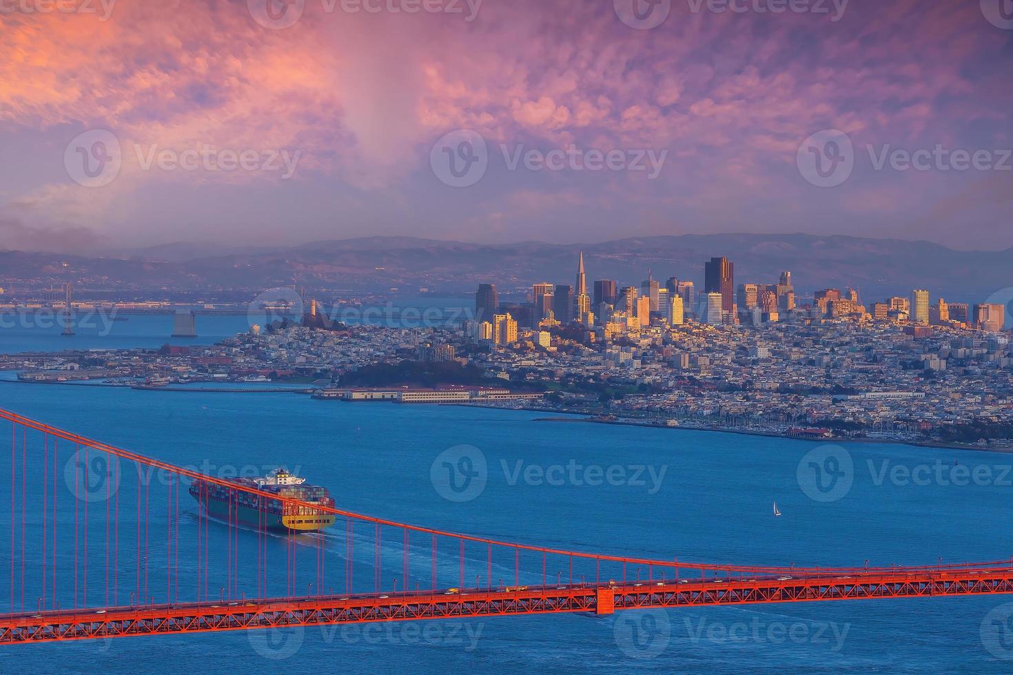 Golden Gate Bridge and downtown San Francisco in USA photo